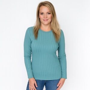 NWT A new day size extra small ribbed long sleeve blouse Teal color